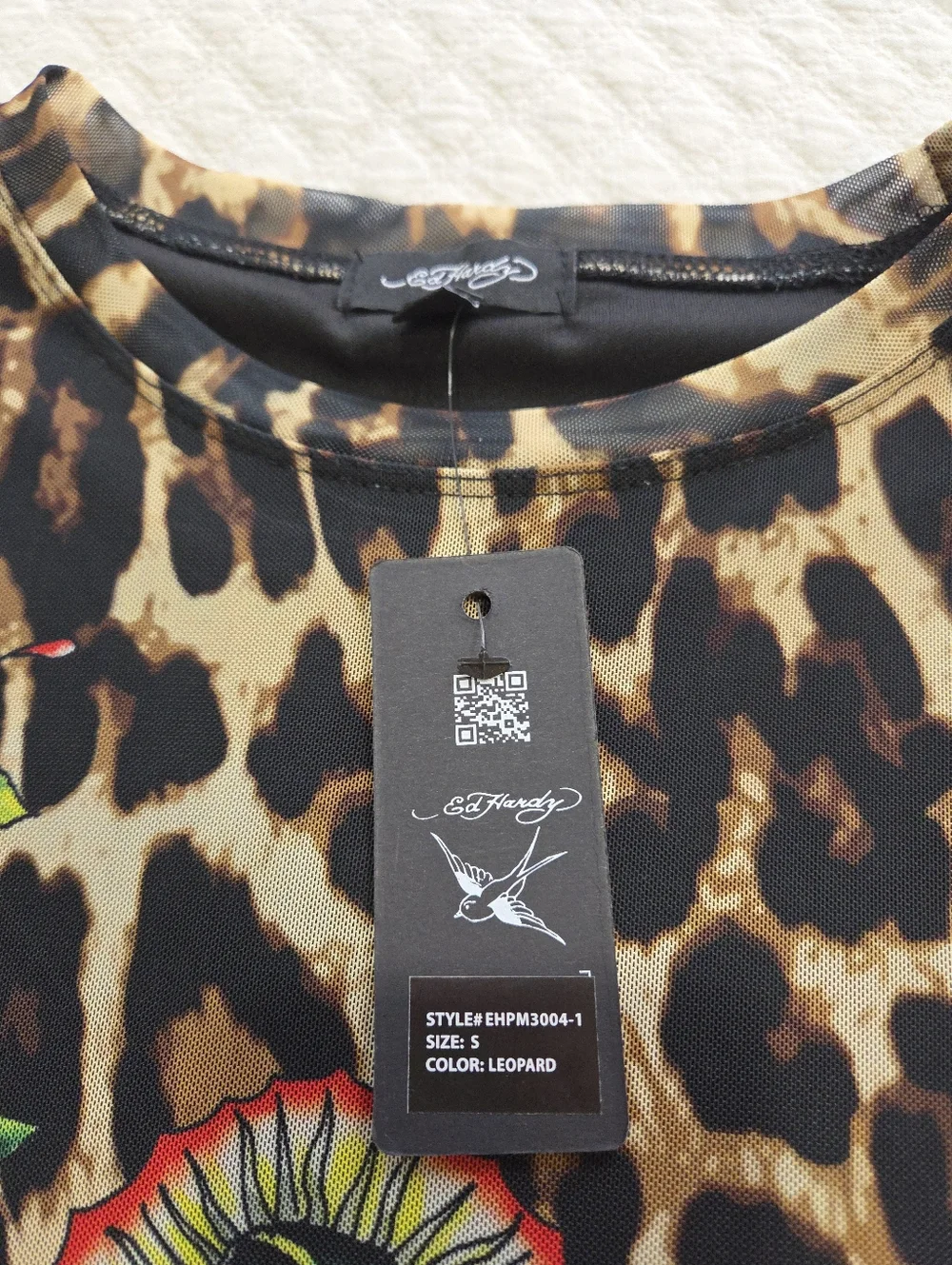 Ed Hardy Dolls Kill Sz Small Leopard Mesh Bodycon Mini Dress Virgin Mary Graphic - Picture 4 of 12
